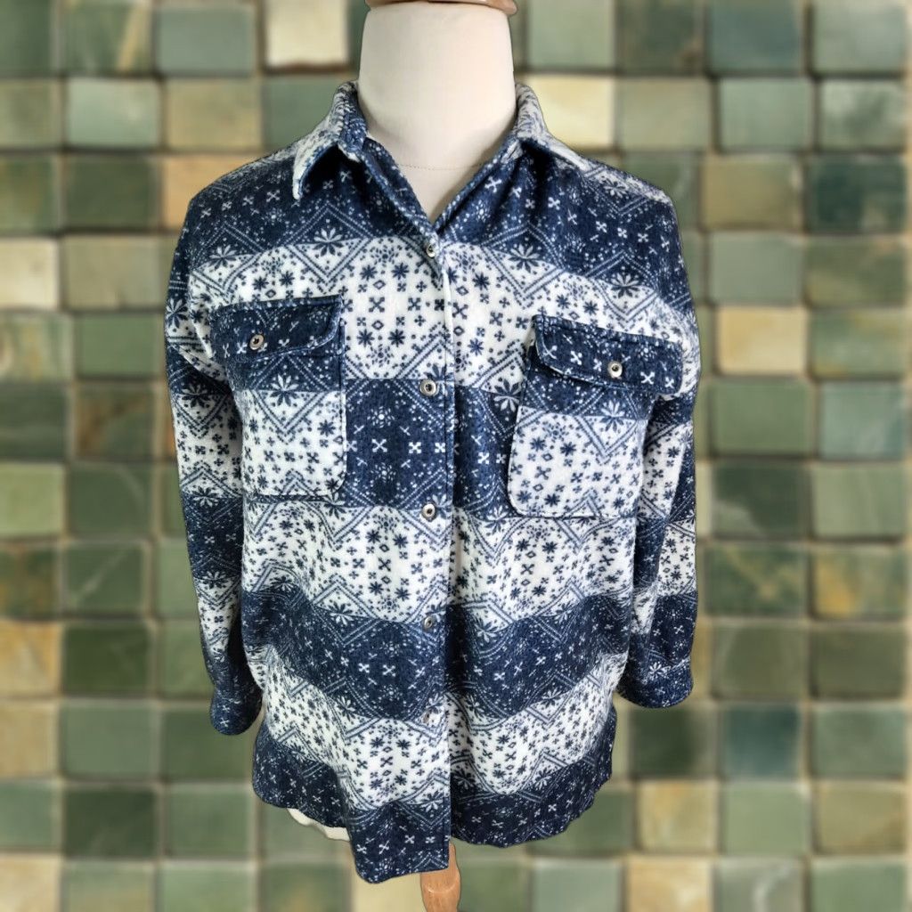 Vintage Vintage Lauren Brooke Fleece Shirt Jacket Womens Large Blue Snowflake Coat M/L Winter 90s Size L / US 10 / IT 46 - 1 Thumbnail