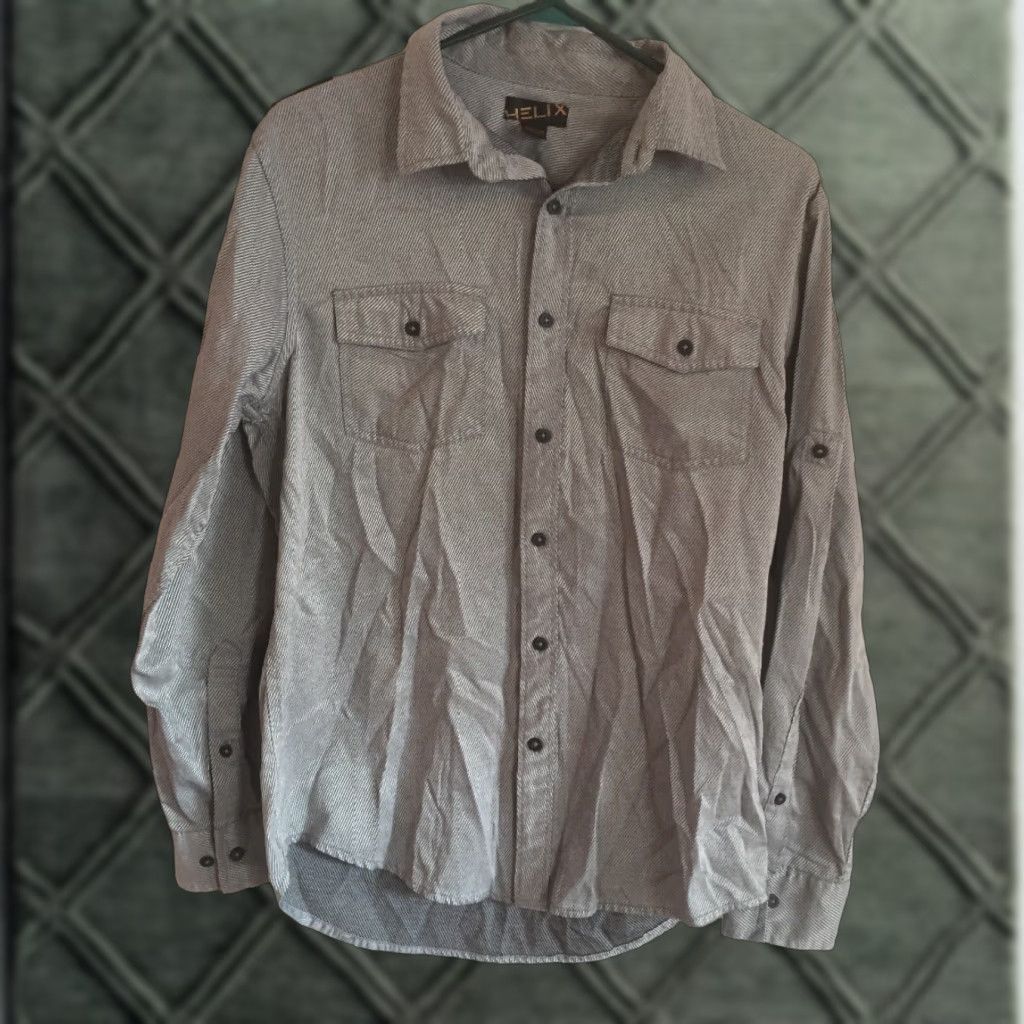 Vintage Helix Mens Button-Up Shirt L/S Striped Gray Cotton Blend Pockets Regular Medium B359 Size US M / EU 48-50 / 2 - 1 Thumbnail