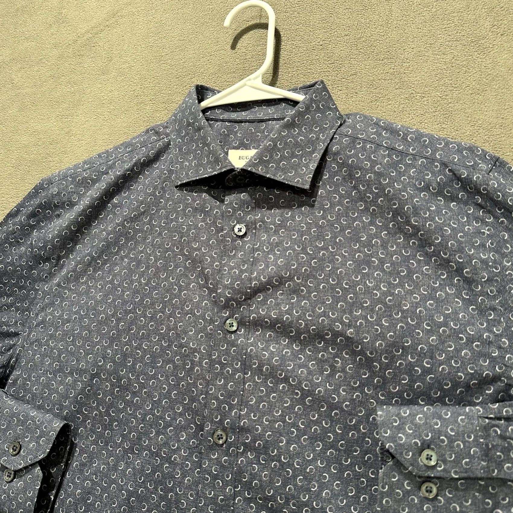 BUGATCHI Bugatchi Shirt Mens Medium Blue Geometric Button Up Shaped Fit Comfort Stretch Size US M / EU 48-50 / 2 - 2 Thumbnail