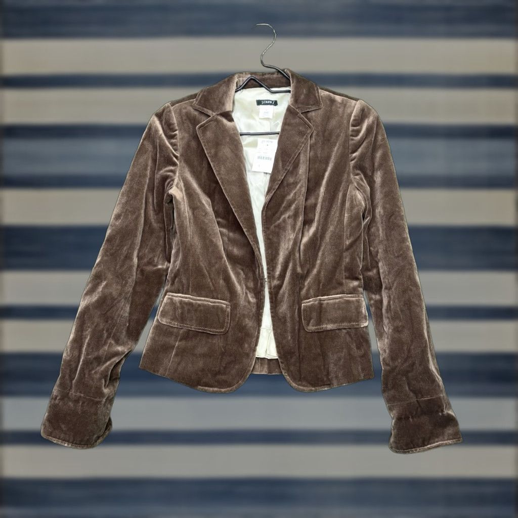 J.Crew J.CREW Blazer Womens 2 Brown Velvet Velour Surgeon Cuffs Suede Preppy 90s NWT Size XS / US 0-2 / IT 36-38 - 1 Thumbnail