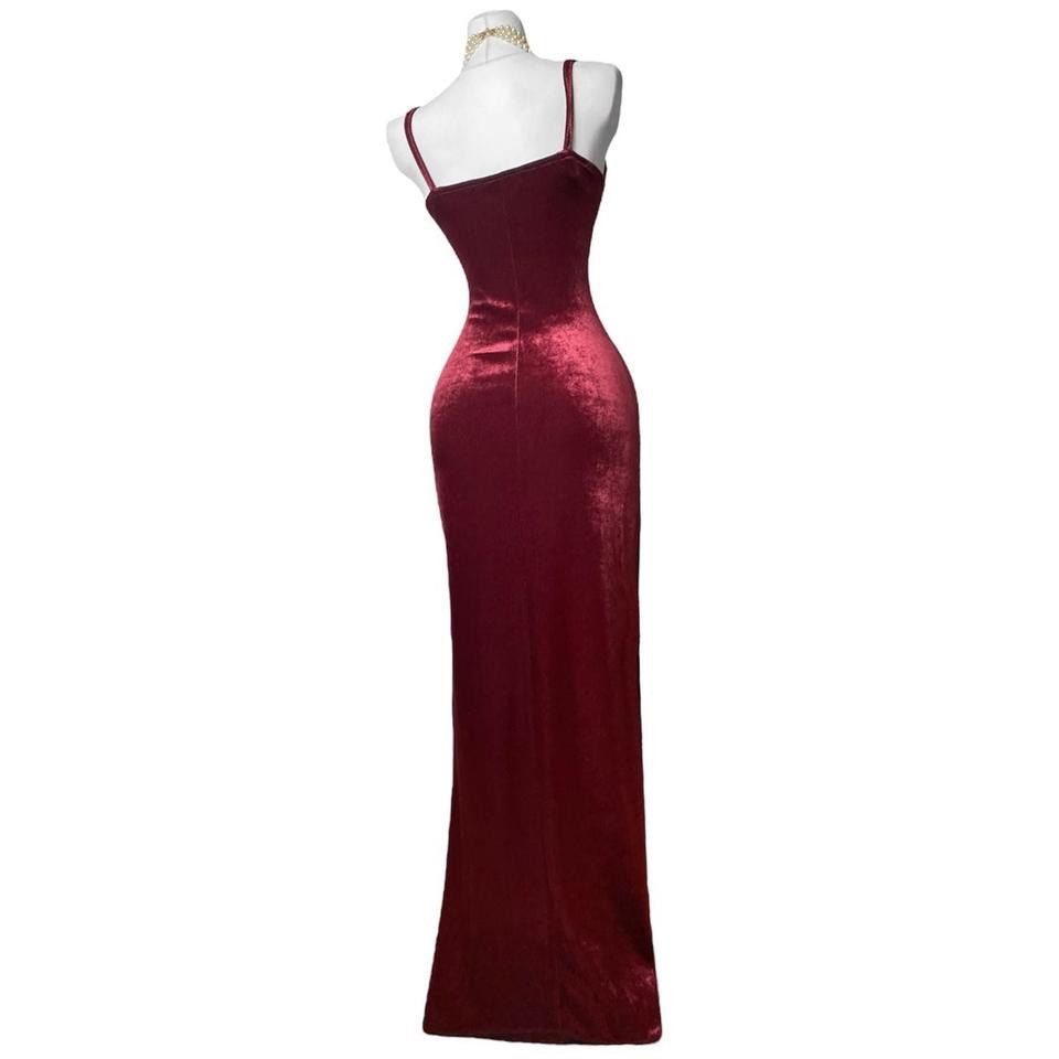 Vintage Dramatic evening maxi red velvet dress Size S / US 4 / IT 40 - 2 Thumbnail