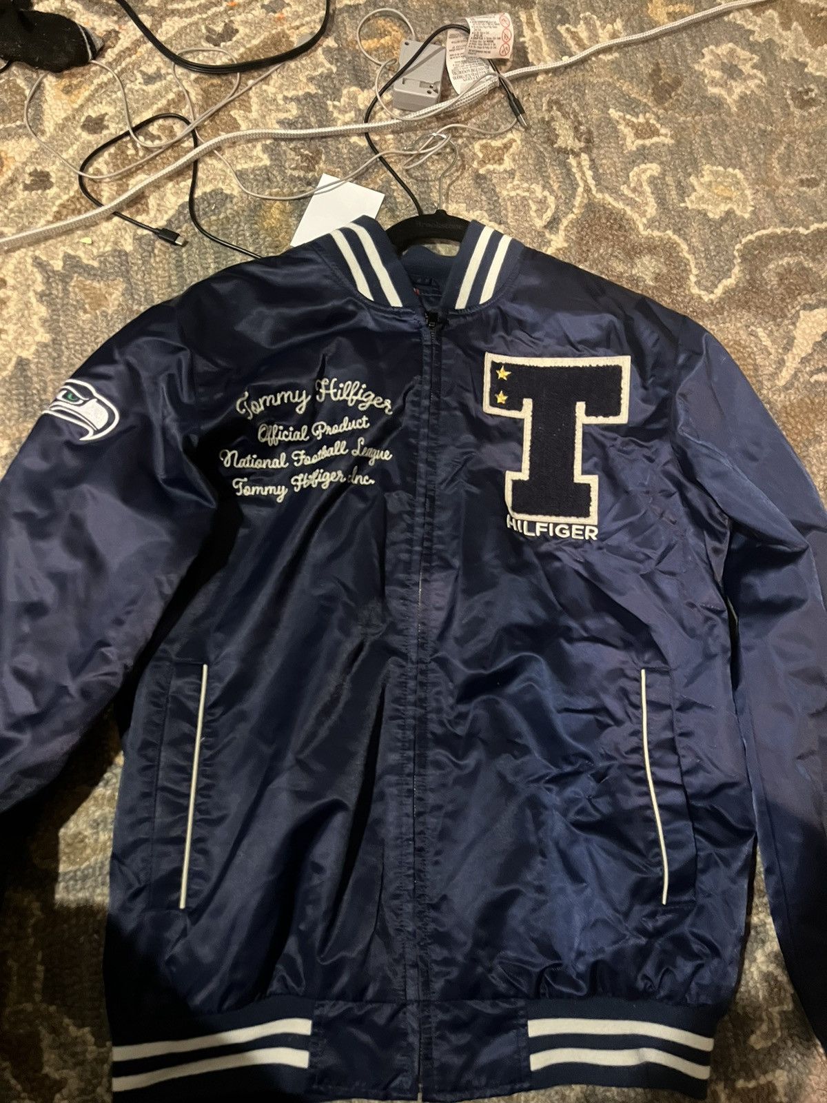 image of Tommy Hillfiger X Nfl X Seattle Seahawks Varsity Jacket in Navy, Men's (Size Medium)
