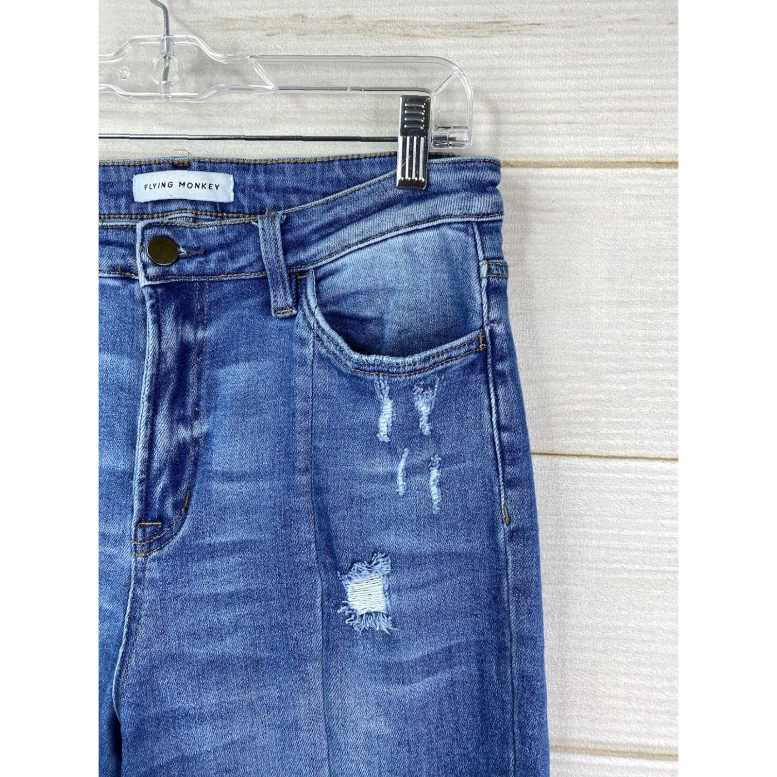 Vintage Flying Monkey Jeans Womens 29 Distressed Medium Wash High Rise Ankle Slit Back Jeans Size 29" - 2 Thumbnail