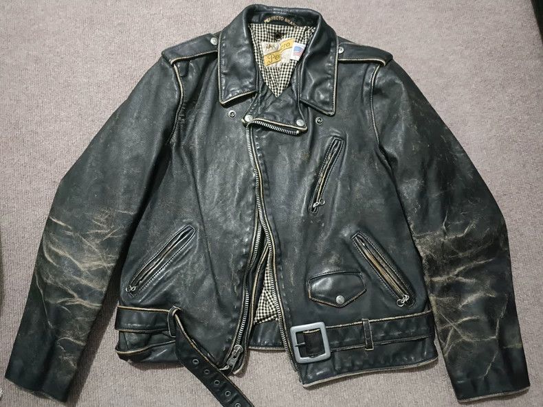 Schott Schott Old heavy cowhide motorcycle leather jacket Size US L / EU 52-54 / 3 - 1 Thumbnail