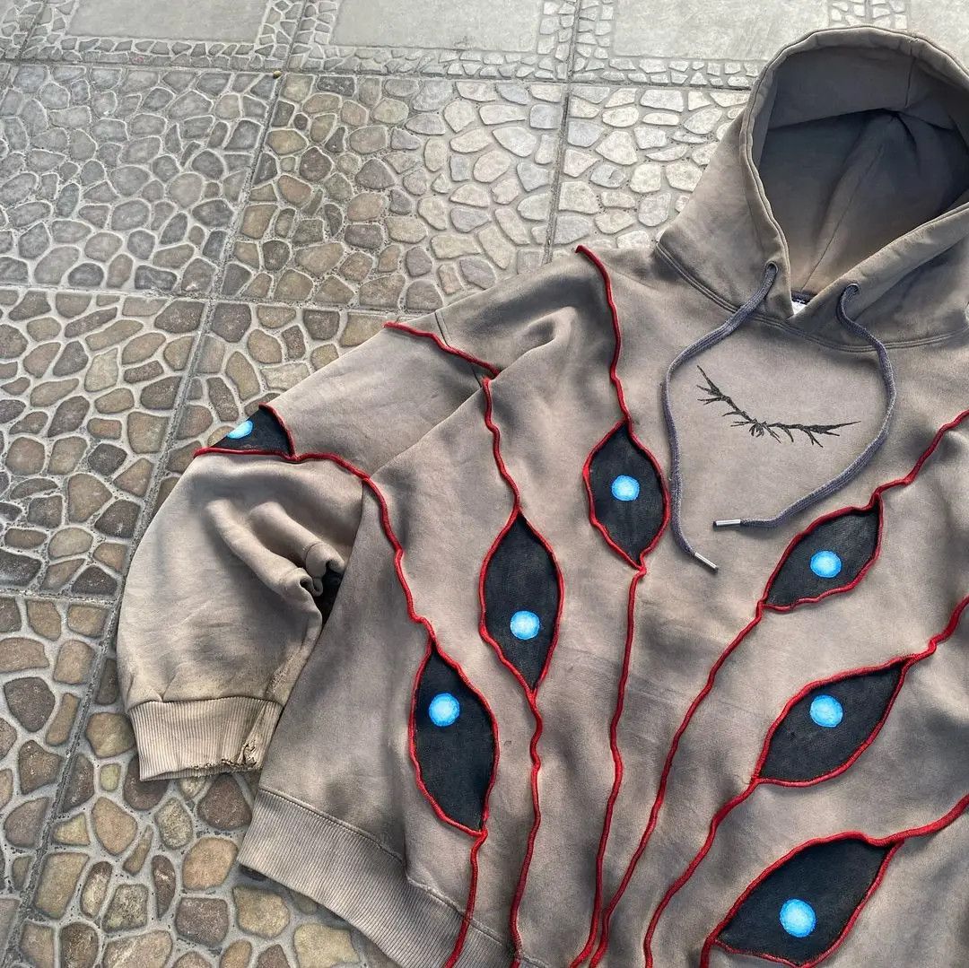 Japanese Brand × Vintage Gothic Punk Eye Pattern Patchwork Hoodies Size US S / EU 44-46 / 1 - 2 Thumbnail