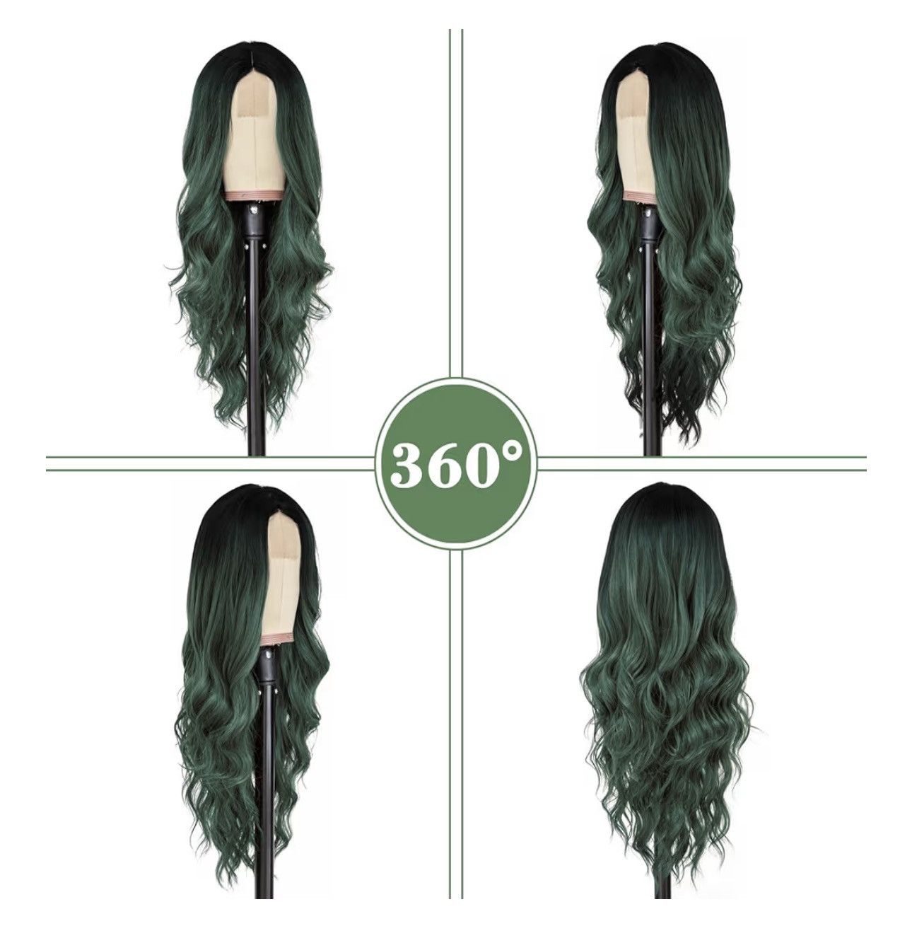 Other New Long Ombre Green Wavy Wig 26 Inch Middle Part Wig Size ONE SIZE - 3 Thumbnail