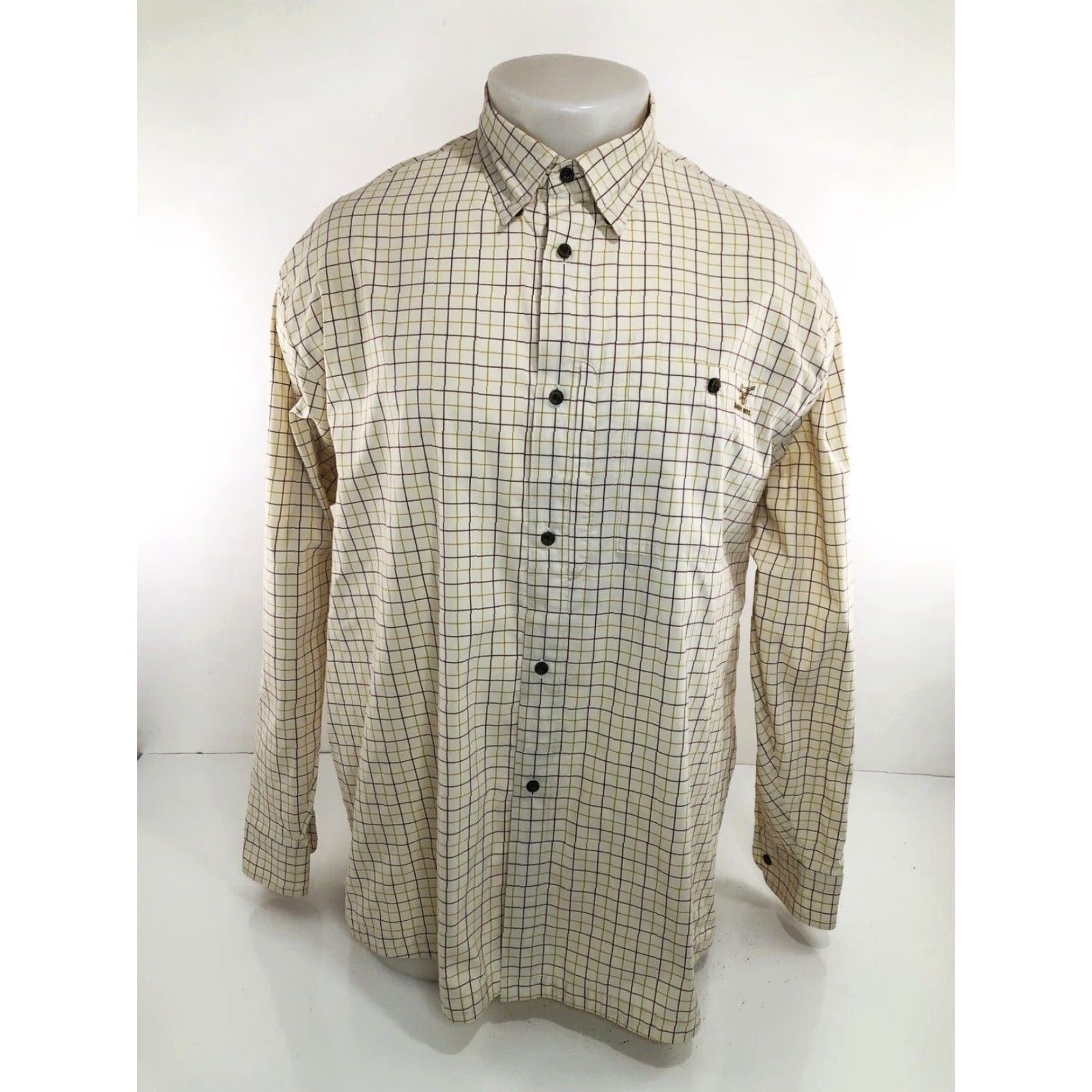 Vintage Hardy Bros Plaid Check FLY FISHING Embroidered Lg. Shirt - EXC. Button-Up - Men - Long Sleeve - Beige / Brown / Burgundy - J14 Size US L / EU 52-54 / 3 - 2 Thumbnail