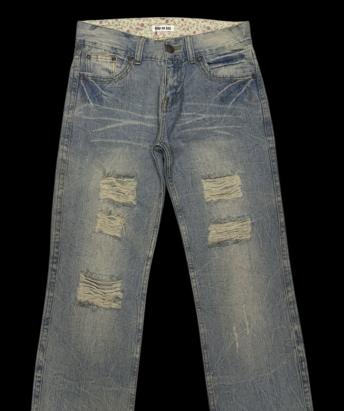If Six Was Nine × Japanese Brand × Le Grande Bleu (L.G.B.) RIPPED 🇯🇵 CLEF DE SOL JAPANESE DISTRESSED DENIM JEANS Size US 30 / EU 46 - 5 Thumbnail