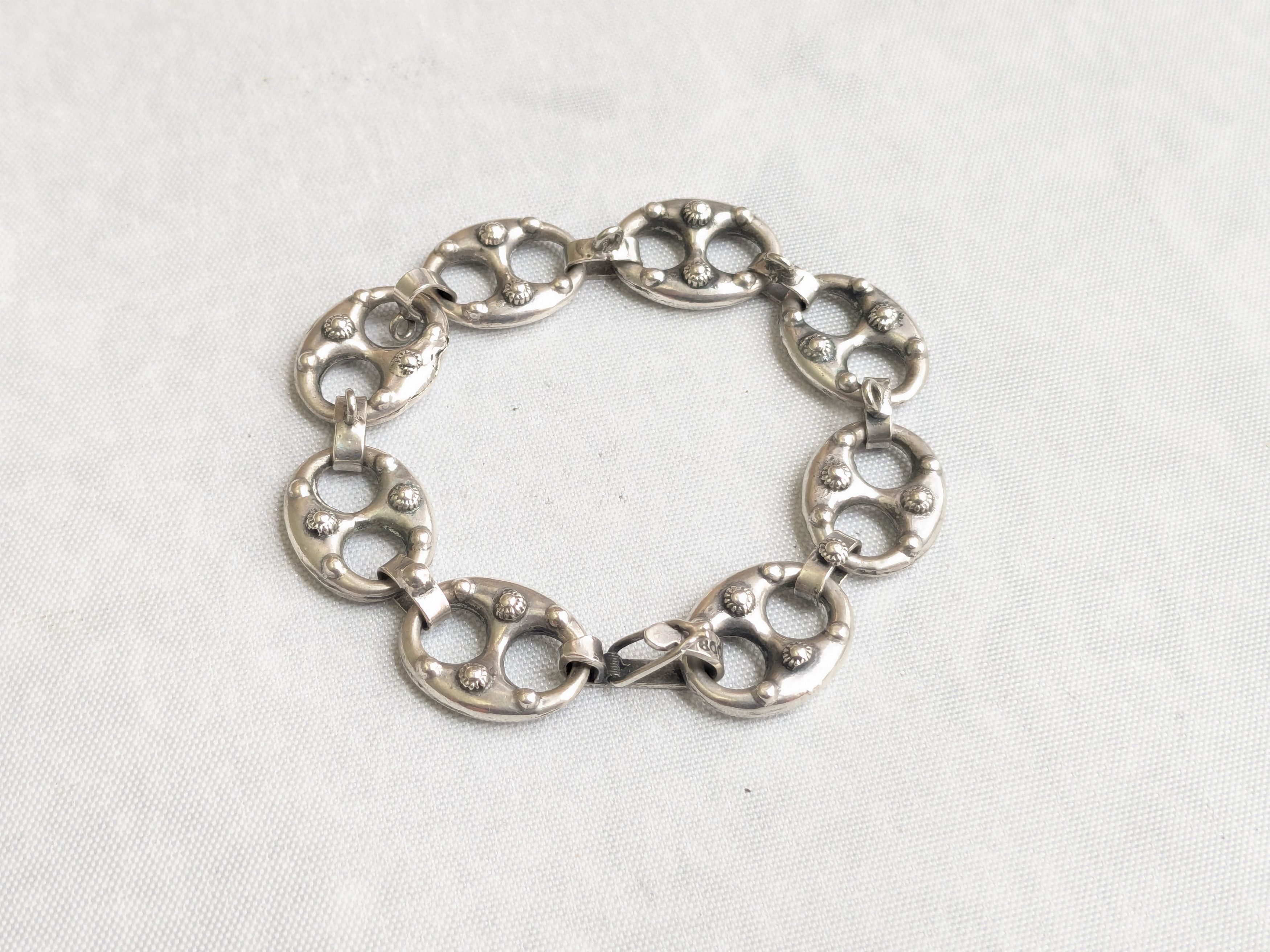Jewelry .800 Silver Bracelet Anchor Mariner Puffy Hollow 7.25" Size ONE SIZE - 1 Thumbnail