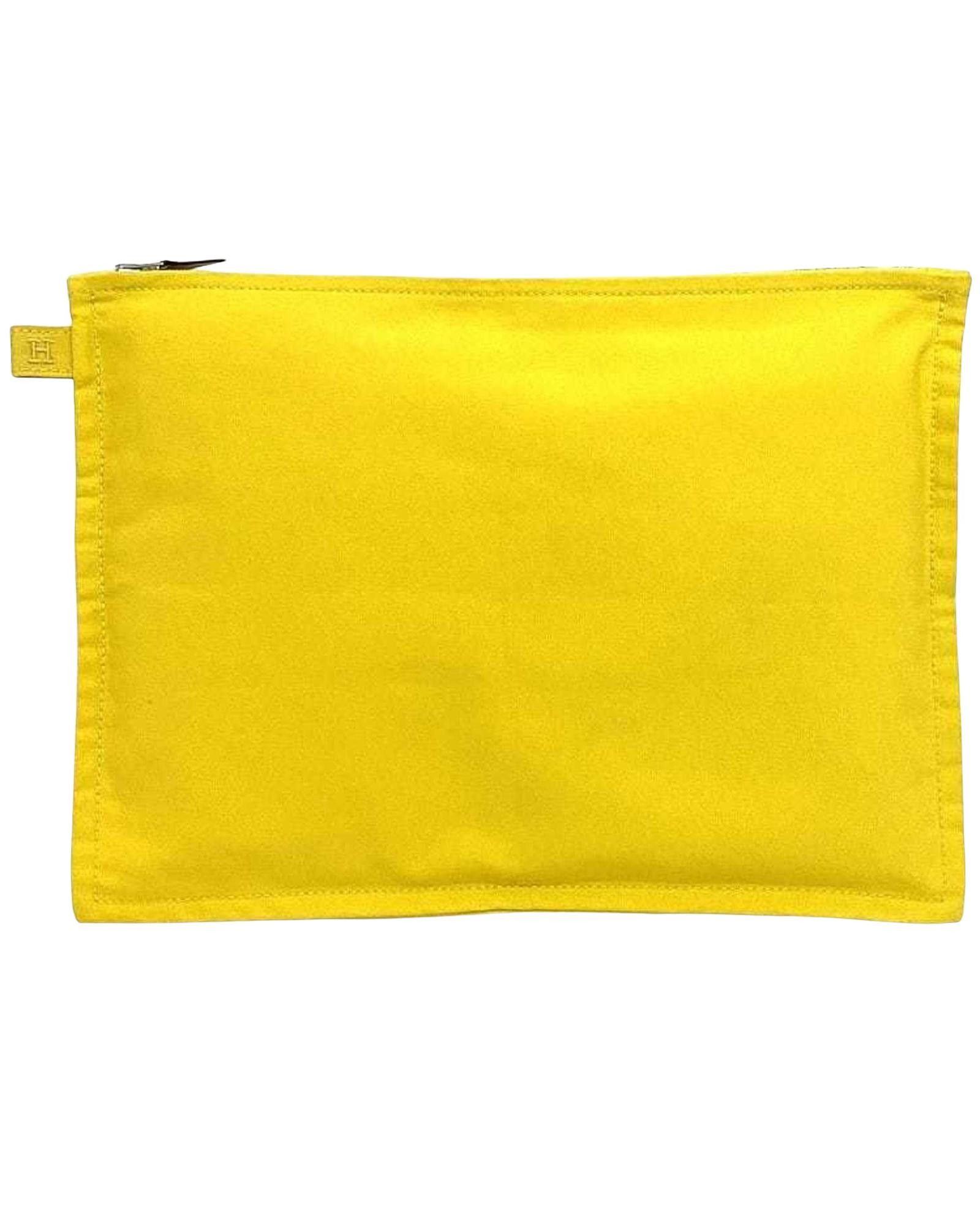 image of Hermes Yellow Canvas Leather Clutch Bag, Women's