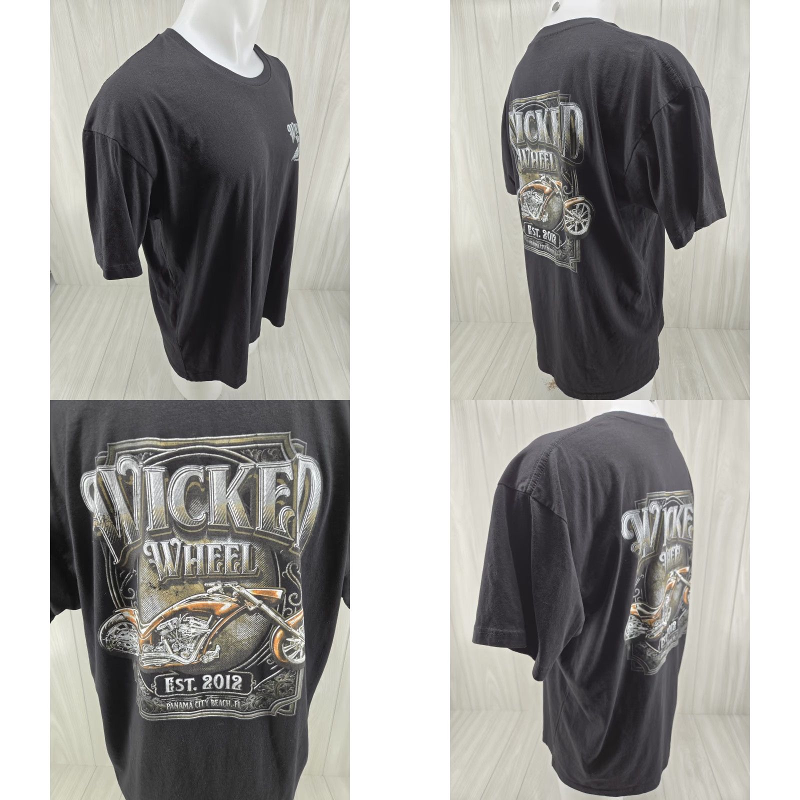 Vintage Wicked Wheel Motorcycle Panama City Beach Shirt Men Black XL Size US XL / EU 56 / 4 - 8 Thumbnail