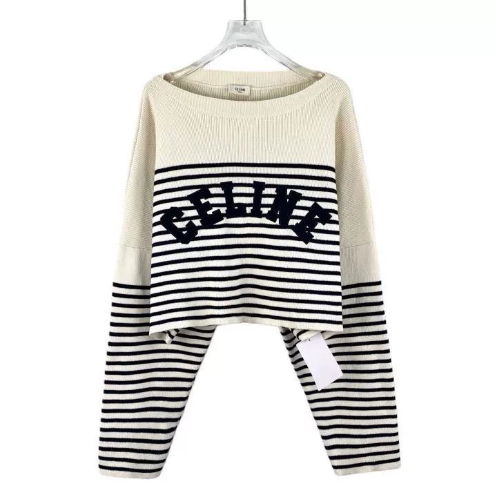 Celine Celine Colorblock Stripe Logo Embroidered Knit Size L / US 10 / IT 46 - 1 Thumbnail