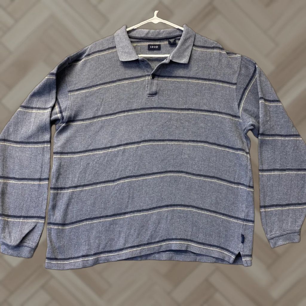 Izod IZOD Men’s Shirt L Gray Long Sleeves Pullover Collar 3 Buttons/ 98-53 Shirt Mens Classic Outdoor Size US L / EU 52-54 / 3 - 1 Thumbnail