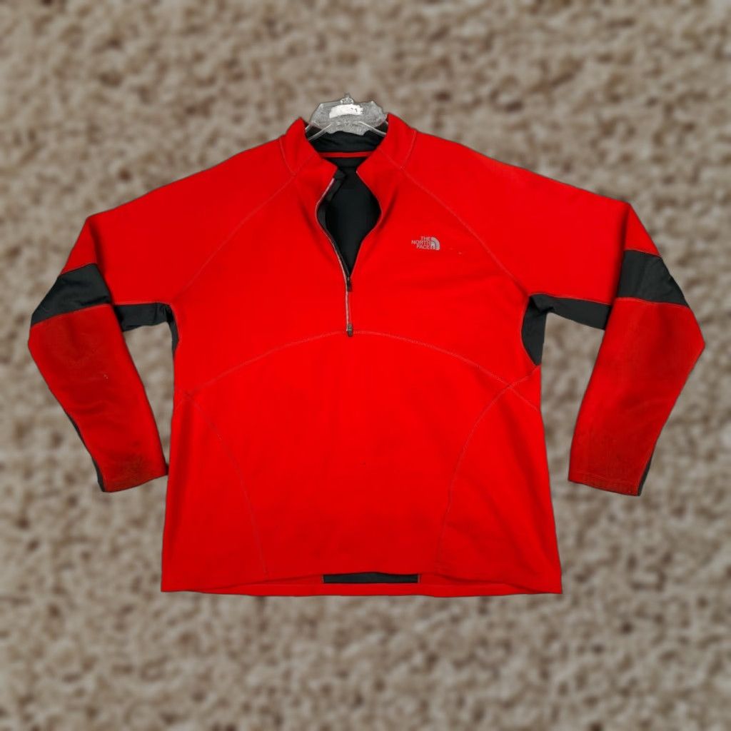 The North Face The North Face Sweater Mens Large Red 1/4 Zip Polyester Softshell Running READ Size US L / EU 52-54 / 3 - 1 Thumbnail