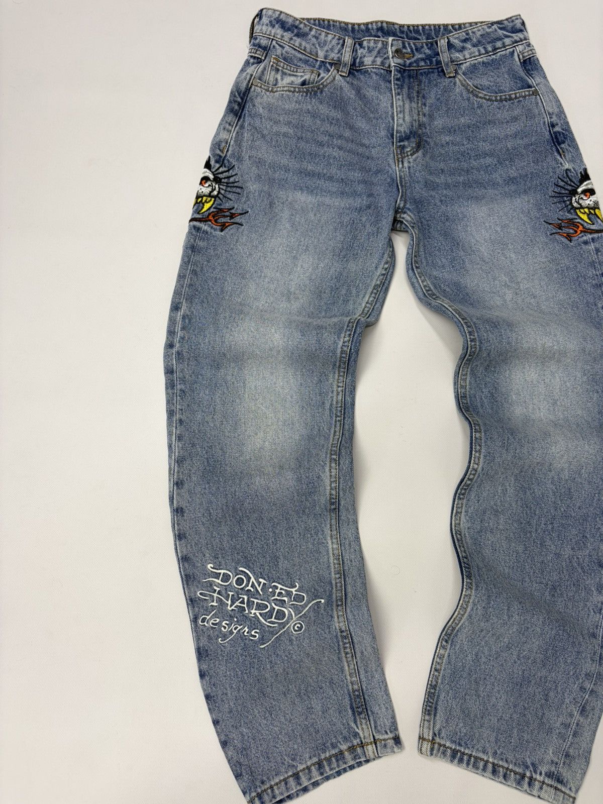 Ed Hardy Vintage Ed Hardy Embroidered Flame Denim Jeans Y2K Biker Size US 31 - 11 Thumbnail