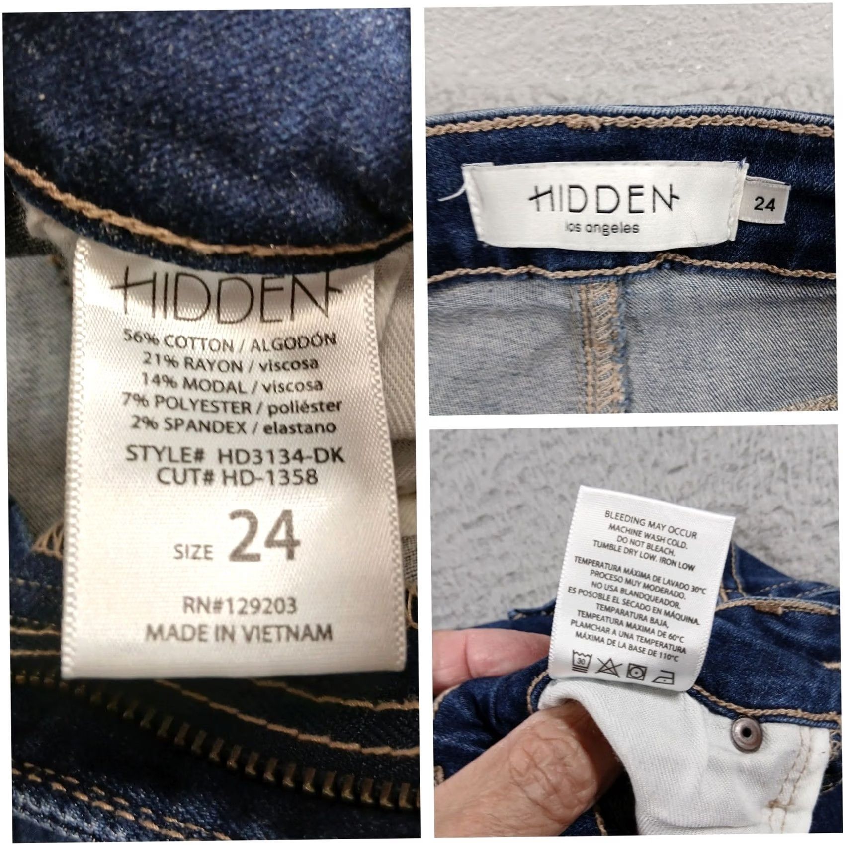 Vintage HIDDEN Los Angeles Flare Jeans Women's Size 24 Dark Wash Distressed High Rise Size 42" / US 20 - 4 Thumbnail