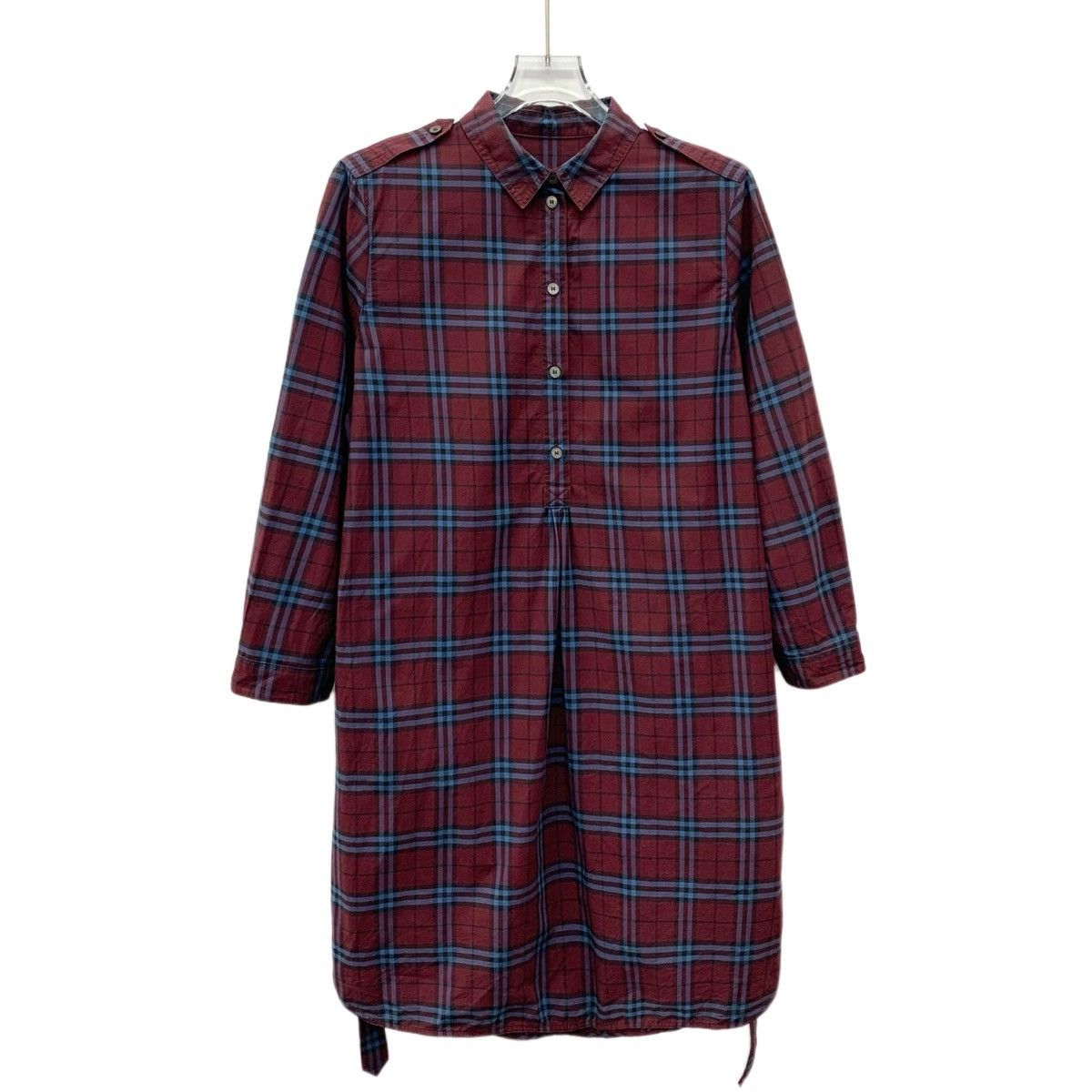 Burberry Burberry Deep Red Check Lapel Long-sleeve Shirt Dress K26WX Size M / US 6-8 / IT 42-44 - 1 Thumbnail