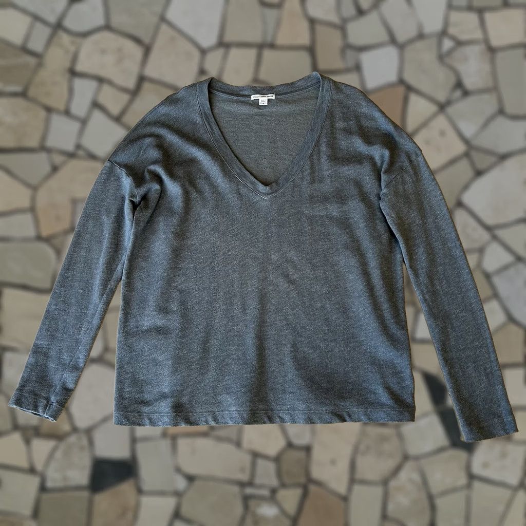 James Perse James Perse Standard Boxy Terry Top Long Sleeve Women’s 4 Gray V-Neck Raglan Logo Relaxed Casual Knit Top Shirt Women's Size S / US 4 / IT 40 - 1 Thumbnail