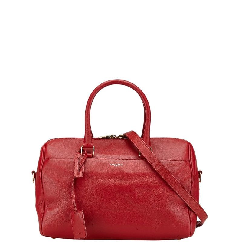 YVES Saint Laurent Red Leather 2Way Handbag Leather Shoulder Bag, Women's