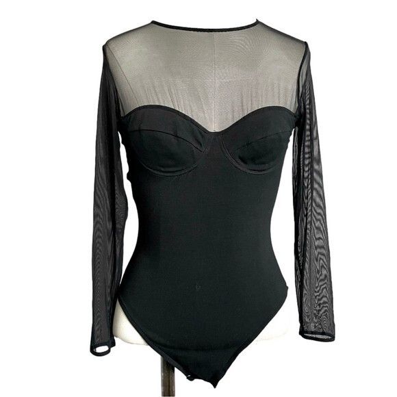 Vintage Vintage Black Sheer Long Sleeve Underwire Bodysuit - 32/XS Size XS / US 0-2 / IT 36-38 - 2 Thumbnail