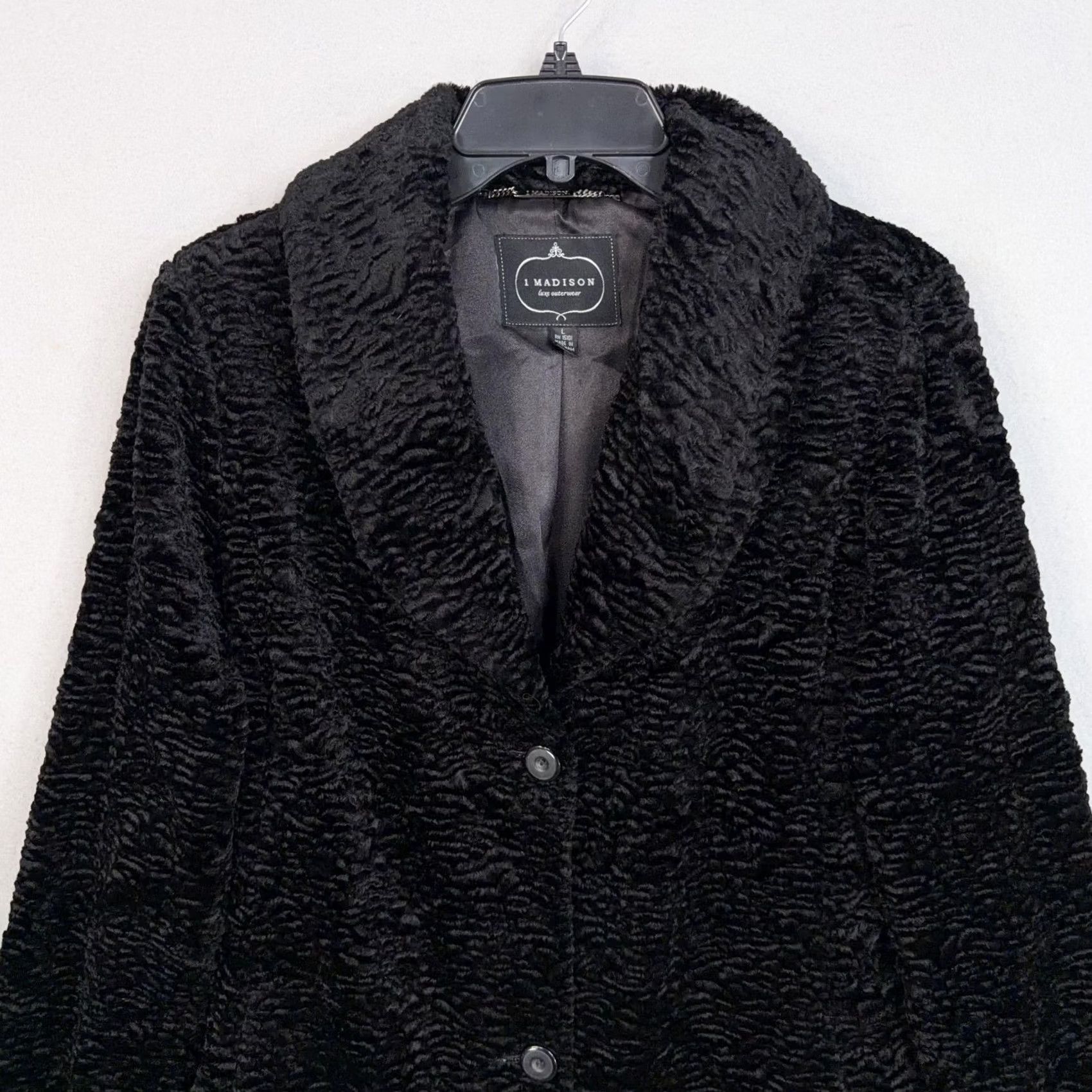 Madison 1 Madison Coat Womens Large Black Velour Overcoat Mid Length Button Front Lined Pockets Single Breasted Vintage No (adjusted for clarity) Size L / US 10 / IT 46 - 2 Thumbnail