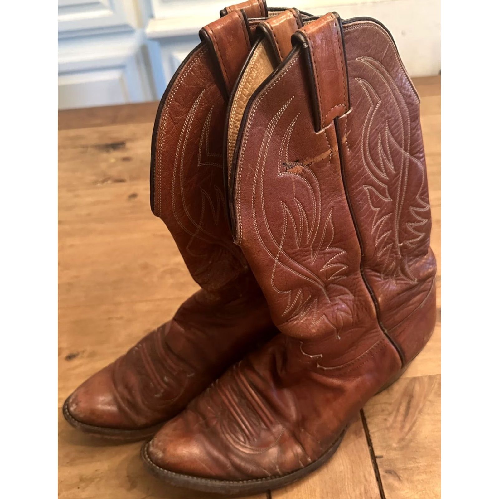 Justin Boots Justin Cowboy Western Boots Mens Sz 9.5 D Brown Leather 2497 Size US 10 / EU 43 - 2 Thumbnail