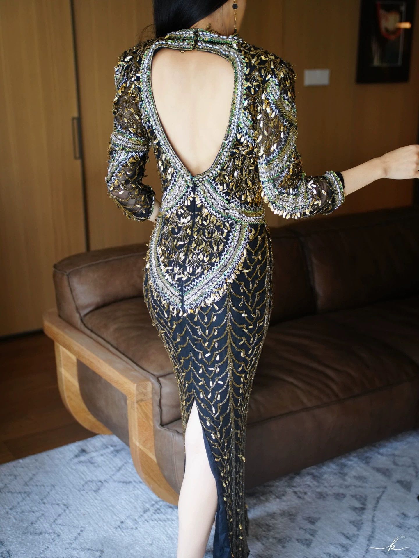 Vintage Vintage Medusa Beaded Silk Fitted Open Back Slit Dress M/L Size M / US 6-8 / IT 42-44 - 6 Thumbnail