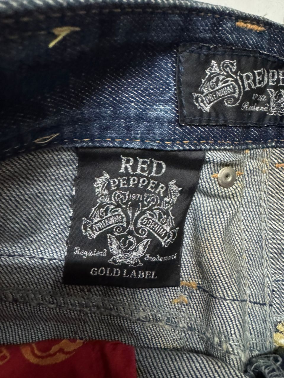 Japanese Brand 💥Insane Flared Red Pepper Butterfly Embroidery Mudwash Jeans Size US 30 / EU 46 - 10 Thumbnail