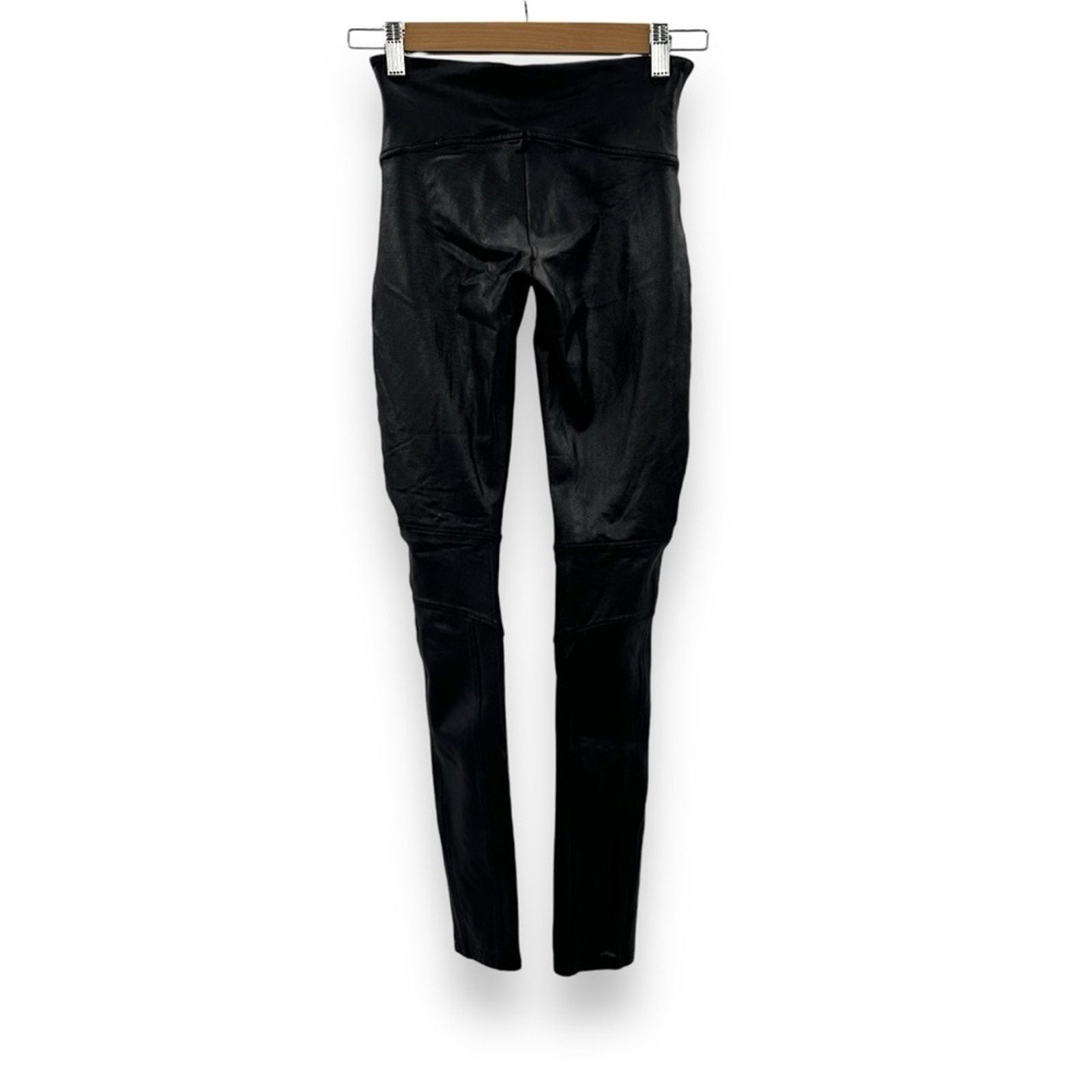 Spanx Spanx Black Faux Leather Moto Mid Rise Shaping Leggings Sz S Size 22" - 5 Thumbnail