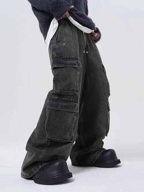 Japanese Brand Retro street multi-pocket drawstring straight-leg jeans Size US 34 / EU 50 - 2 Thumbnail