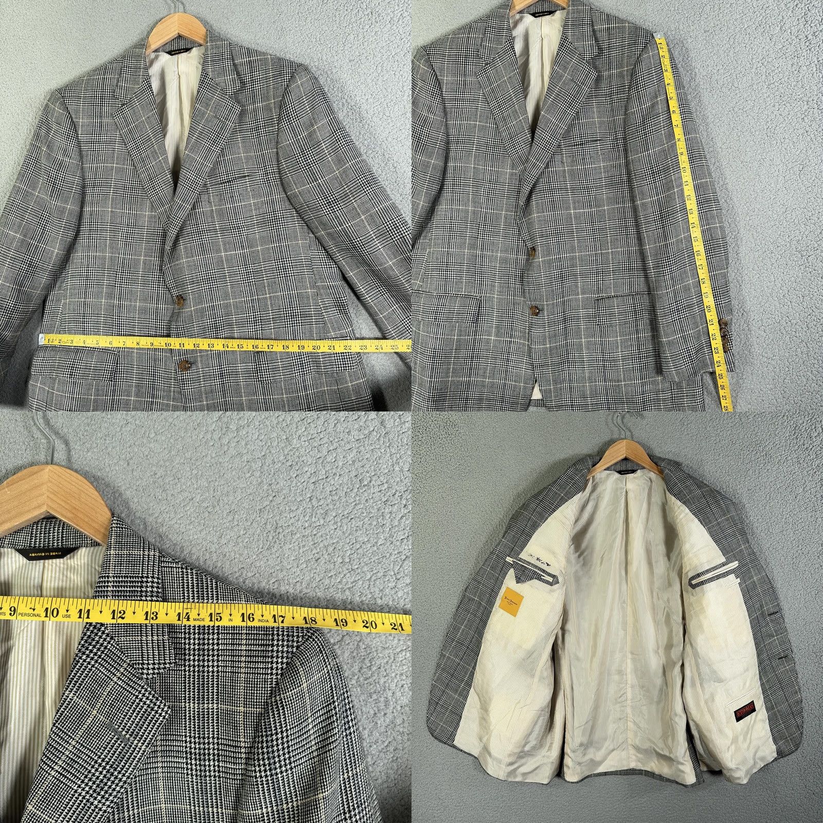 Vintage Hickey Freeman Sport Coat Jacket Gray Glen Plaid 2 Button Custom MTM E THOMAS Italy Wool Silk Linen 43 Regular Mens Jacket Coat Size US XS / EU 42 / 0 - 10 Thumbnail