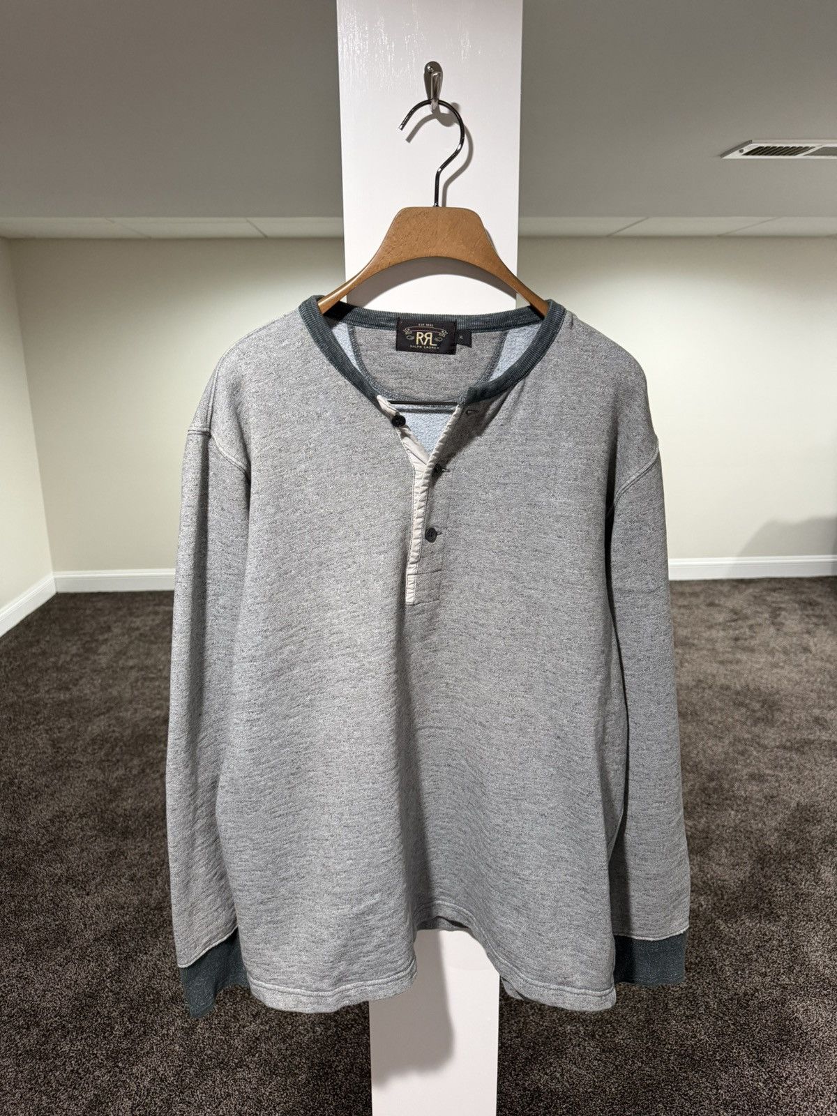RRL Ralph Lauren RRL Ralph Lauren Heather Grey Henley Sweater Button Shirt Size US XL / EU 56 / 4 - 1 Thumbnail