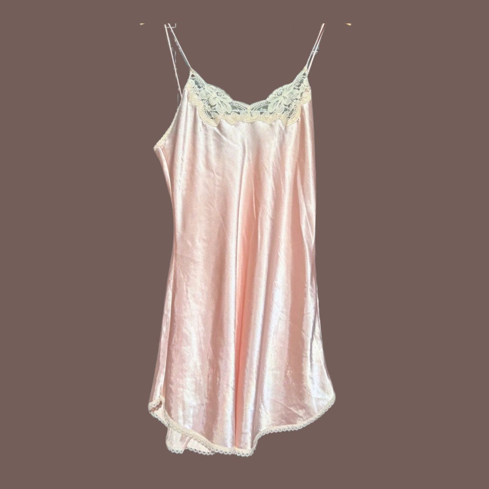 Vintage VTG Mini Slip | Farr West Pink Lace Satin | 90s Lingerie Size M / US 6-8 / IT 42-44 - 1 Thumbnail
