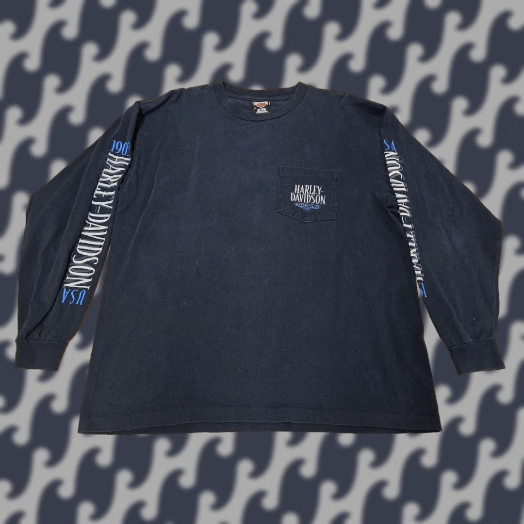 Harley Davidson VINTAGE Harley-Davidson Shirt Mens XL Long Sleeve Blue California USA Motorcycle Logo Graphic Print Pockets Crew Neck Size US XL / EU 56 / 4 - 1 Thumbnail