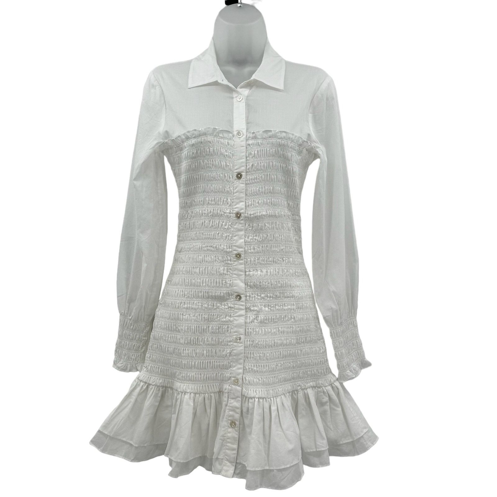 Veronica Beard Veronica Beard Kelsey Smocked Cotton Shirt Dress Size 2 NWT Size XS / US 0-2 / IT 36-38 - 3 Thumbnail