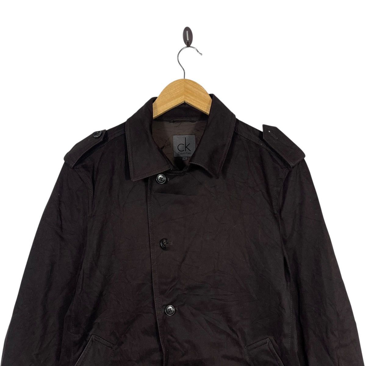 Calvin Klein Calvin Klein CK Men’s Black Trench Coat Mac Jacket Button Size US M / EU 48-50 / 2 - 2 Thumbnail