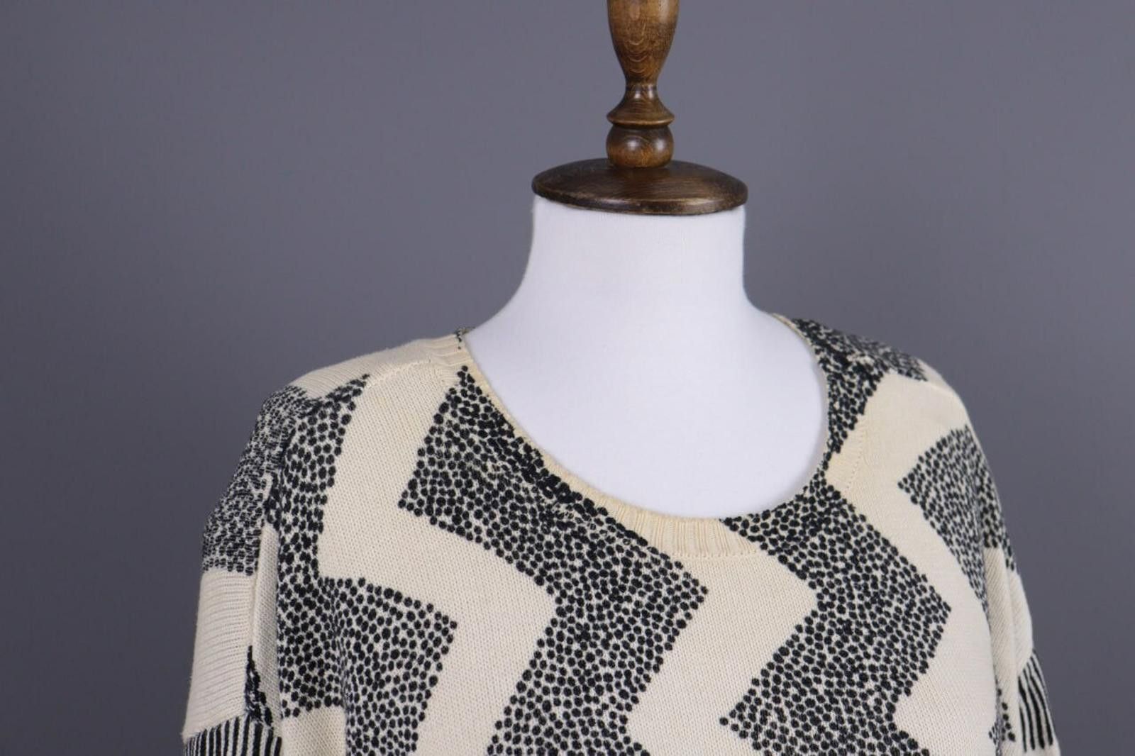 Designer Gudrun Sjoden Beige Zig Zag 3/4 Sleeve Knit Sweater Size S Size S / US 4 / IT 40 - 4 Thumbnail