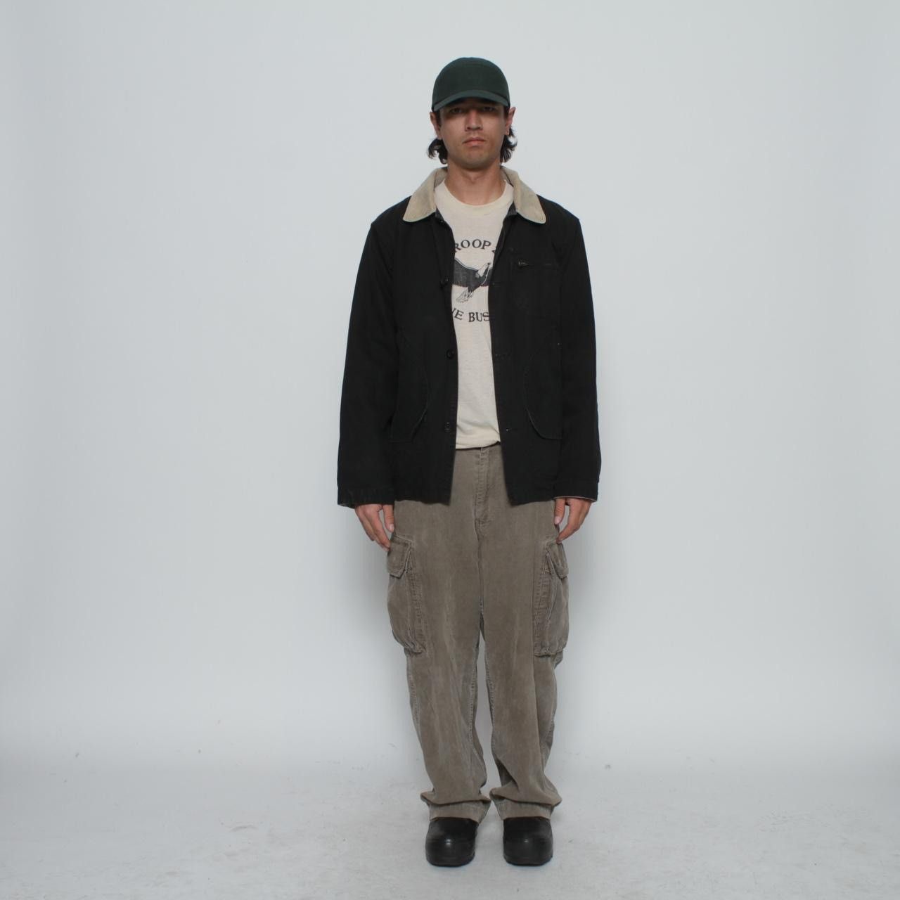 Vintage BLACK BUTTON UP CHORE JACKET WITH TAN CORDUROY COLLAR Size US L / EU 52-54 / 3 - 3 Thumbnail