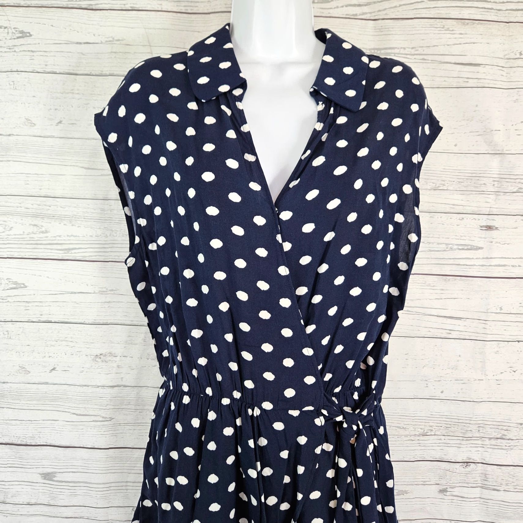 Vintage Molly Bracken Romper Womens L Blue White Polka Dot Viscose Short Sleeveless Collared Casual Summer Spring One-Piece Size 36" / US 14 / IT 50 - 2 Thumbnail