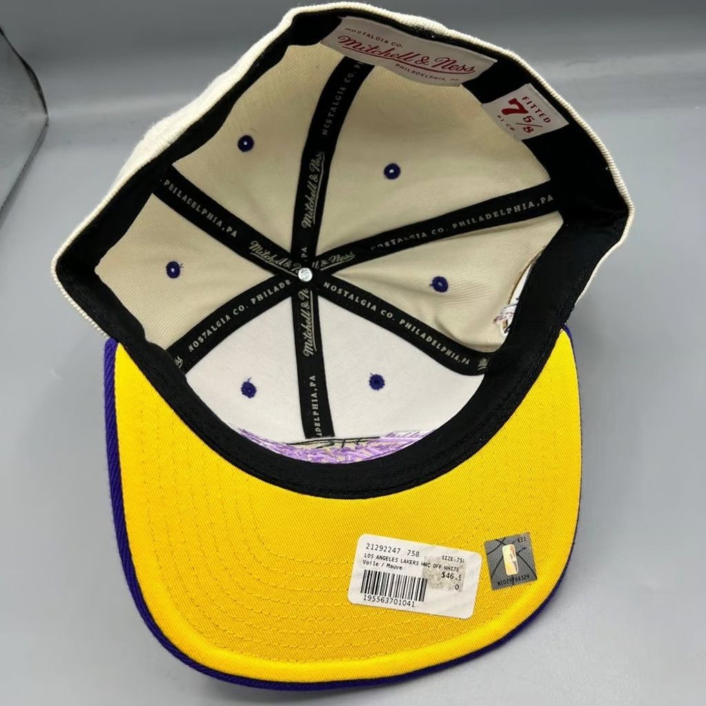 Mitchell & Ness Los Angeles LA Lakers Hat Men 7 5/8 Off White NBA Fitted Cap Size ONE SIZE - 5 Thumbnail