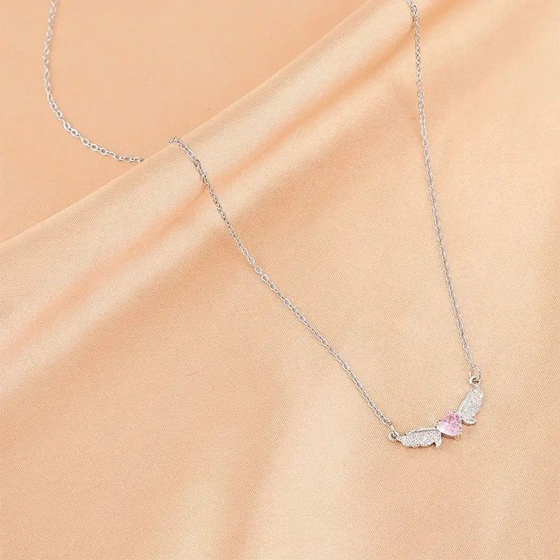 Jewelry Creative Sparkling Pink Love Heart Zircon Necklace Size ONE SIZE - 2 Thumbnail