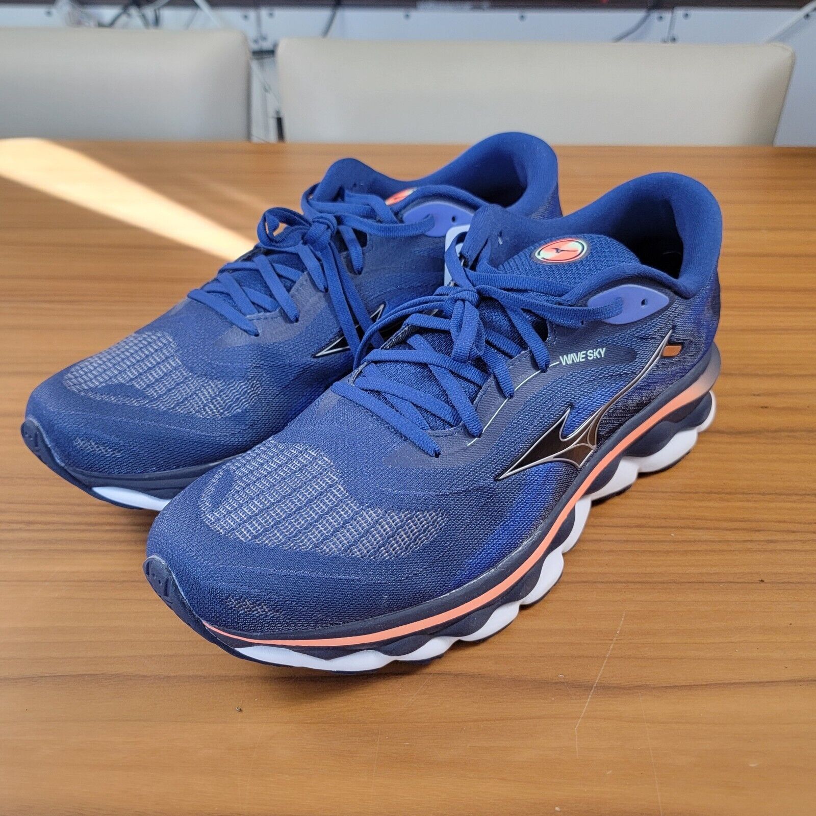 Mizuno Wave Sky Navy White Orange Men Running Shoes Sz 15