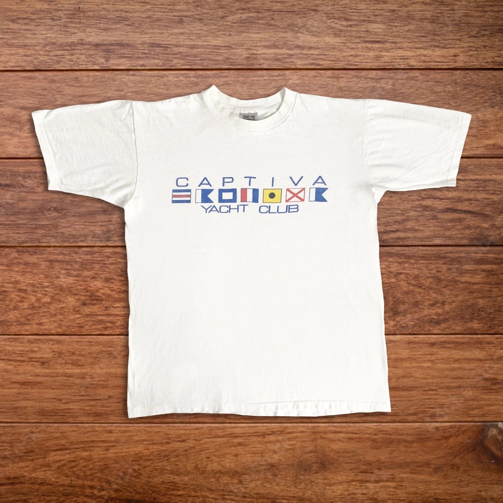 Vintage 90s ONEITA T shirt Yacht Club Tee Single Stitch Made in USA Size US XL / EU 56 / 4 - 1 Thumbnail