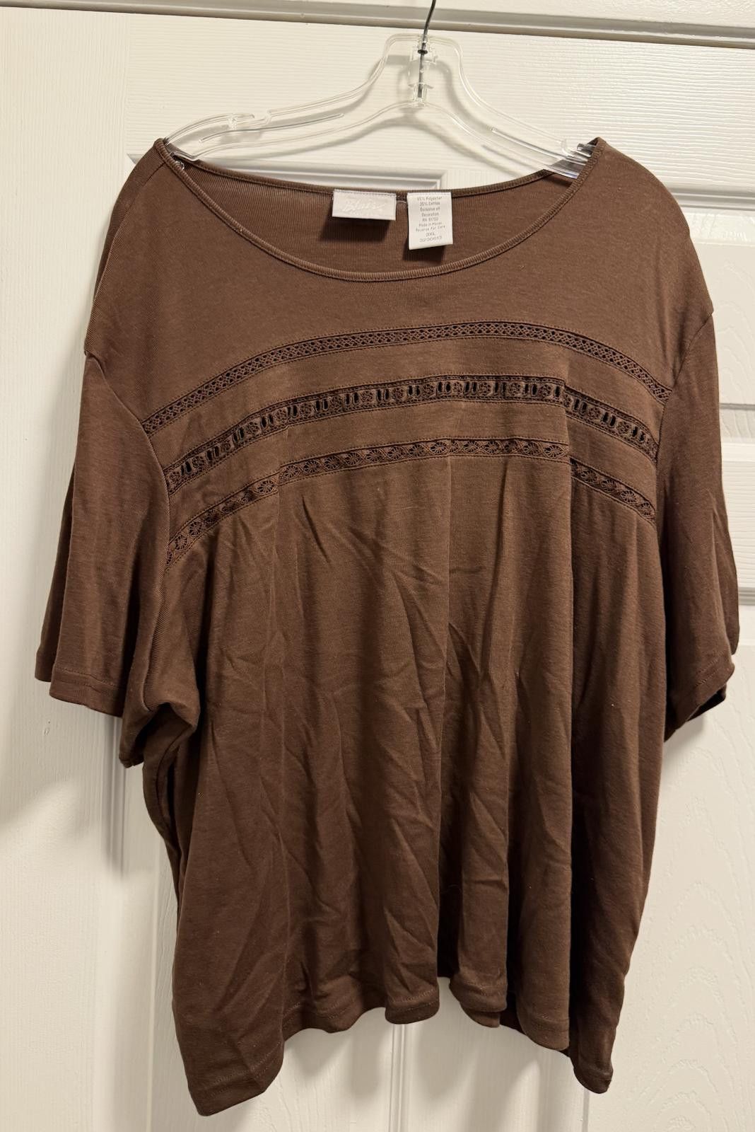 Blair Cozy Blair Plus 3XL Chocolate Brown Lace Yoke Top Blouse Size M / US 6-8 / IT 42-44 - 4 Thumbnail
