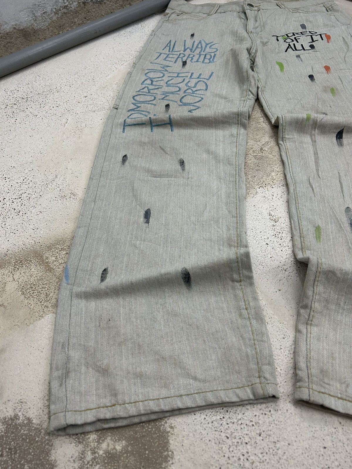 Le Grande Bleu (L.G.B.) Vintage Carpenter Dirty Light Splatter Paint Art Embroidery Size US 32 / EU 48 - 3 Thumbnail