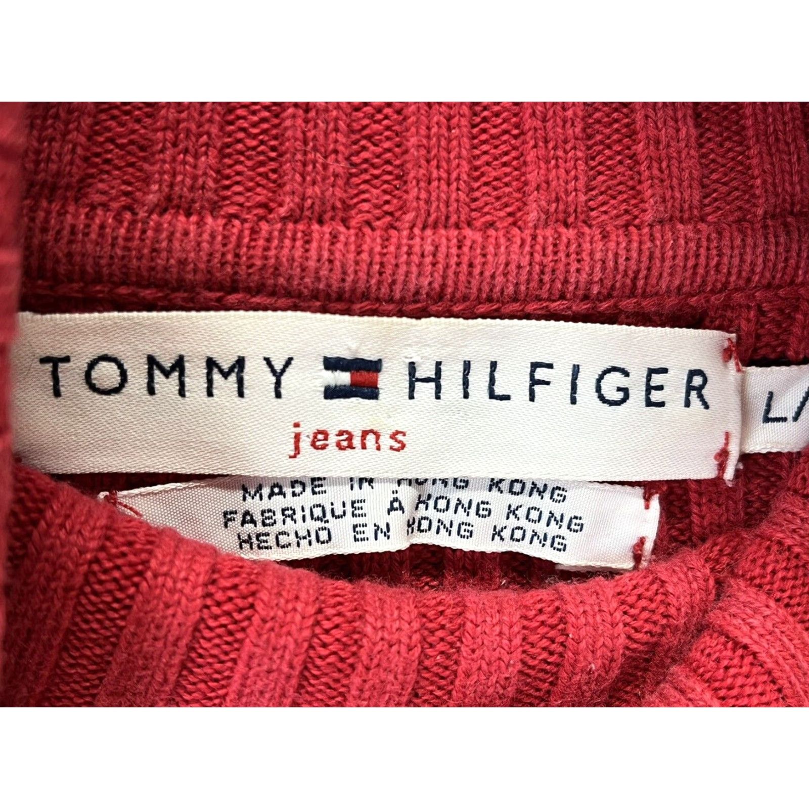 Tommy Hilfiger VINTAGE Tommy Hilfiger Sweater Long Sleeve Turtleneck Striped Red Womens Large 90s Size L / US 10 / IT 46 - 4 Thumbnail