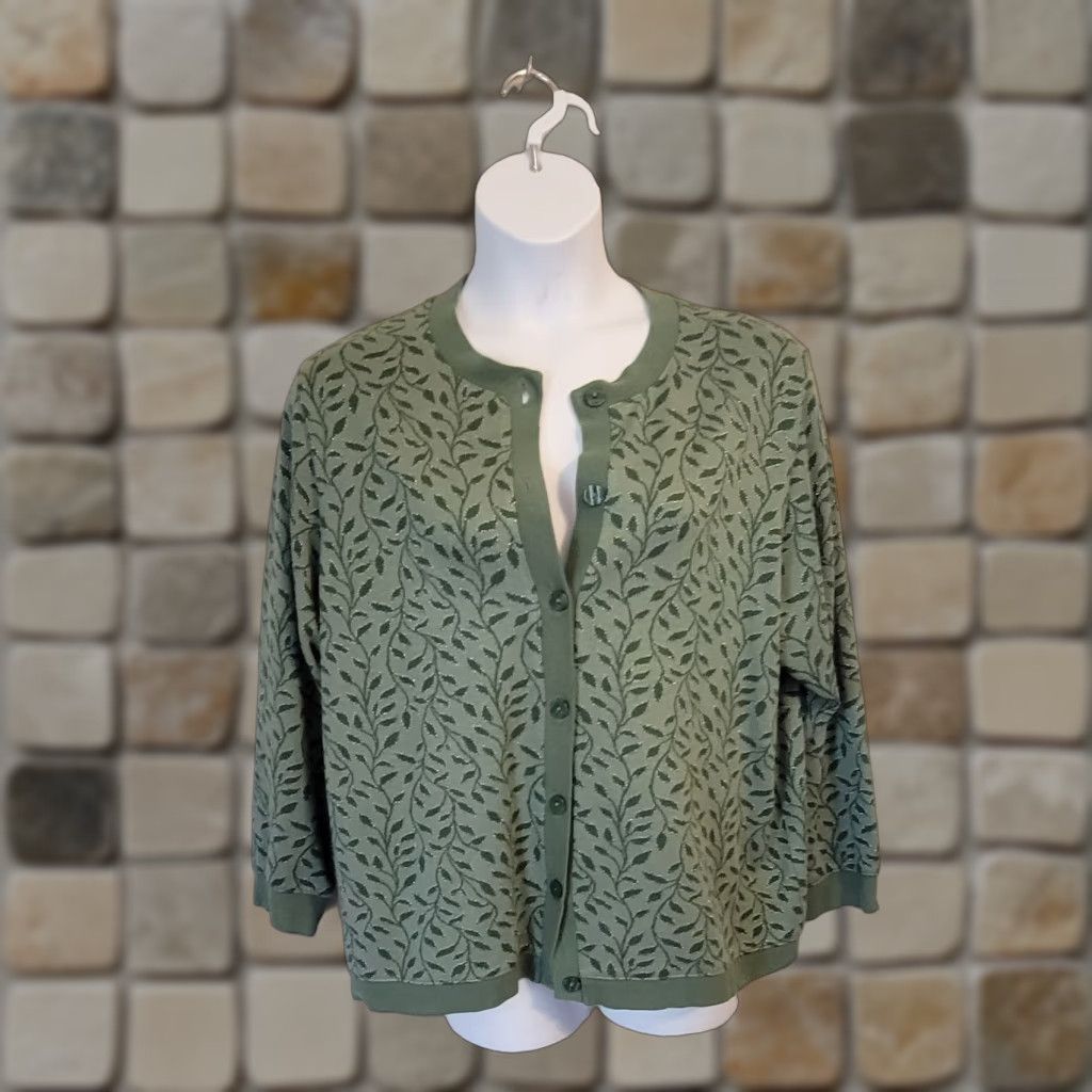 Vintage VINTAGE Cathy Daniels Cardigan Sweater 1X Green Acrylic Knit Botanical Buttoned Collarless Women Dress Cardigan Fashion Knitwear Ladies 1X Vintage Size XL / US 12-14 / IT 48-50 - 1 Thumbnail