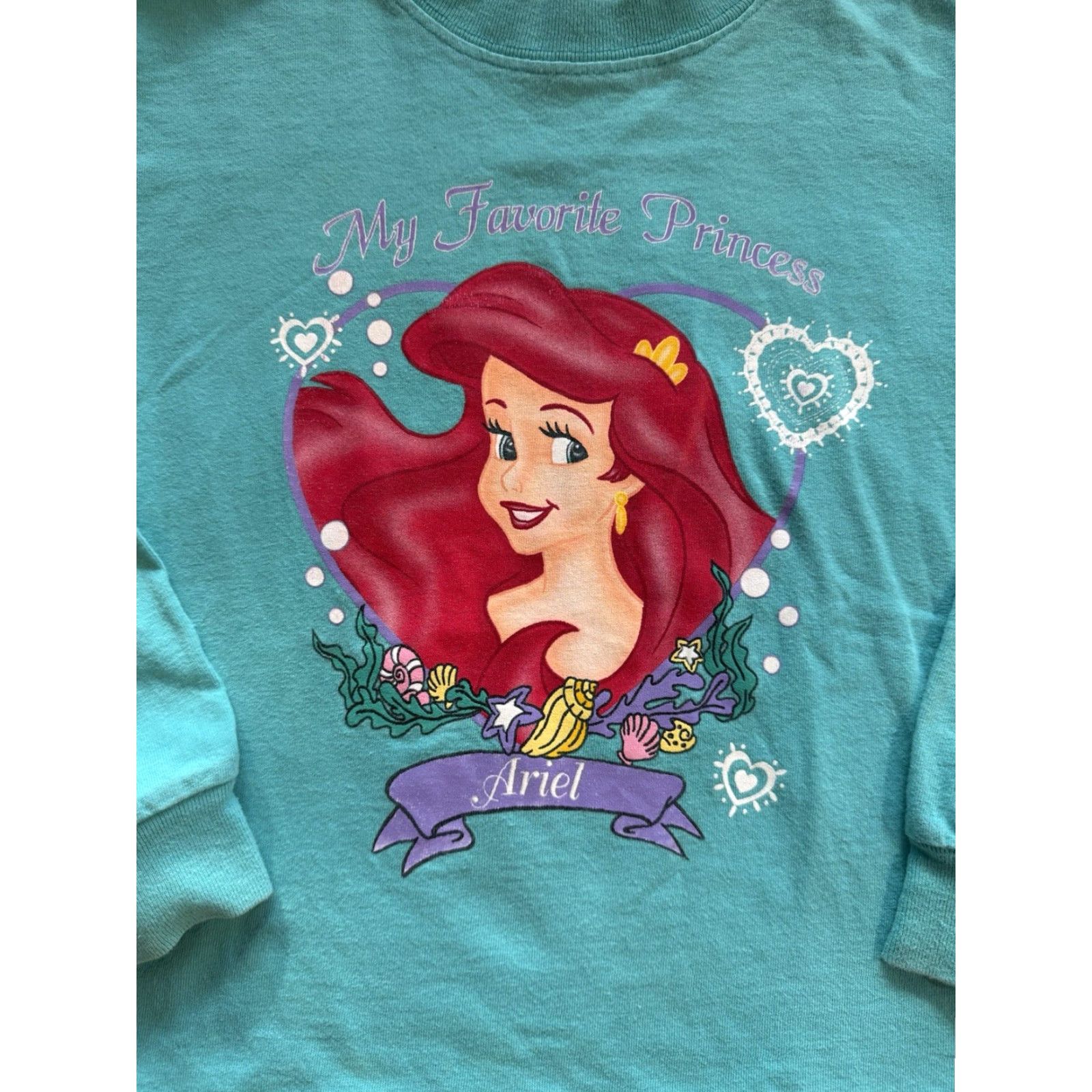 Disney VINTAGE Disney The Little Mermaid Ariel My Favorite Princess Long Sleeve S Girls Teal 1990s Cotton Sportswear/Beach Size US S / EU 44-46 / 1 - 2 Thumbnail