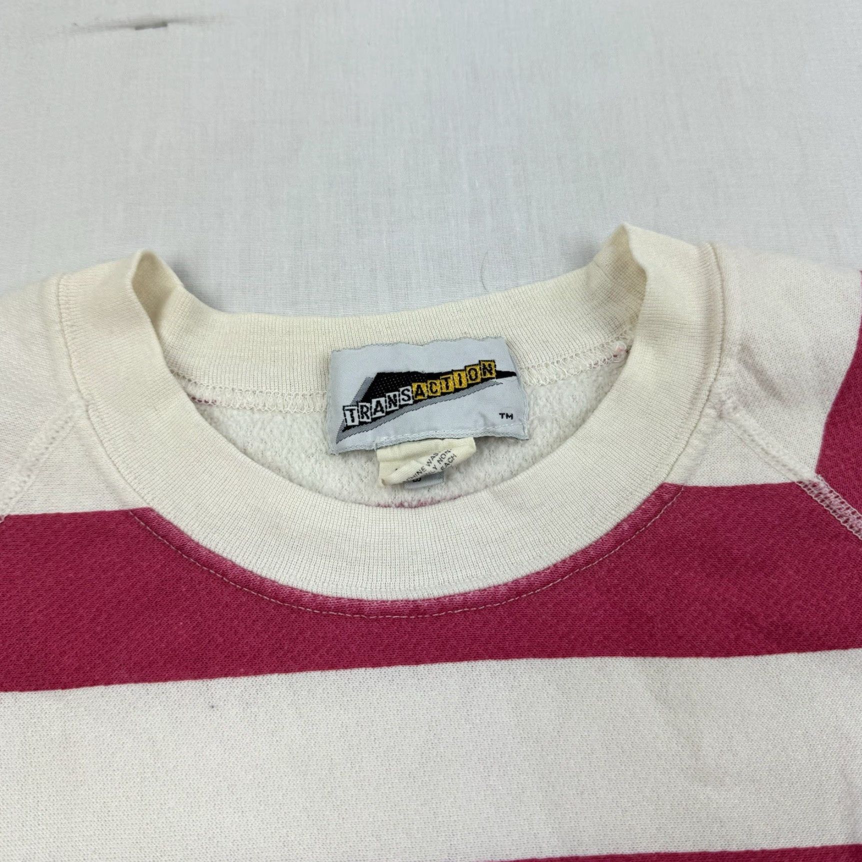 Pinko VINTAGE Transaction Sweatshirt Women's XL Striped Pink White 70s 1970s Pullover Activewear UK US Made Womens Size XL / US 12-14 / IT 48-50 - 5 Thumbnail