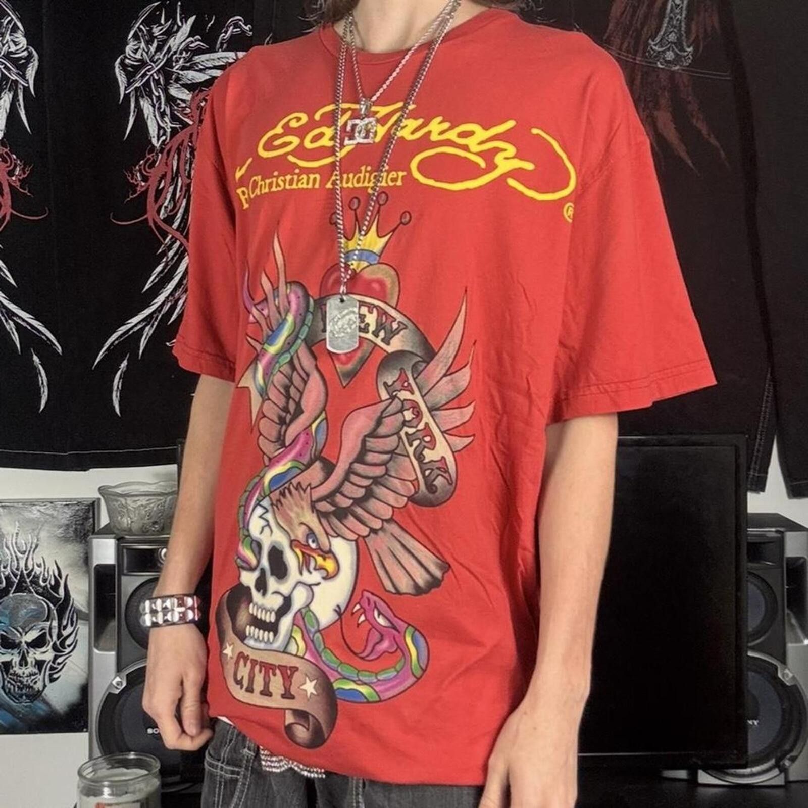 Ed Hardy Ed Hardy Christian Audigier Y2K Gothic Skull Graphic T Shirt Size US XXL / EU 58 / 5 - 1 Thumbnail